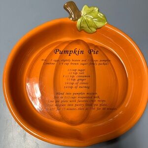 Vibrant Orange Pumpkin Pie Plate with Leaf Handle